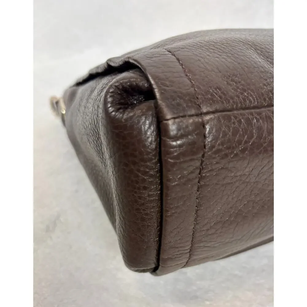 Coach Madison Sadie Flap Satchel in Brown Pebble Leather With Charm